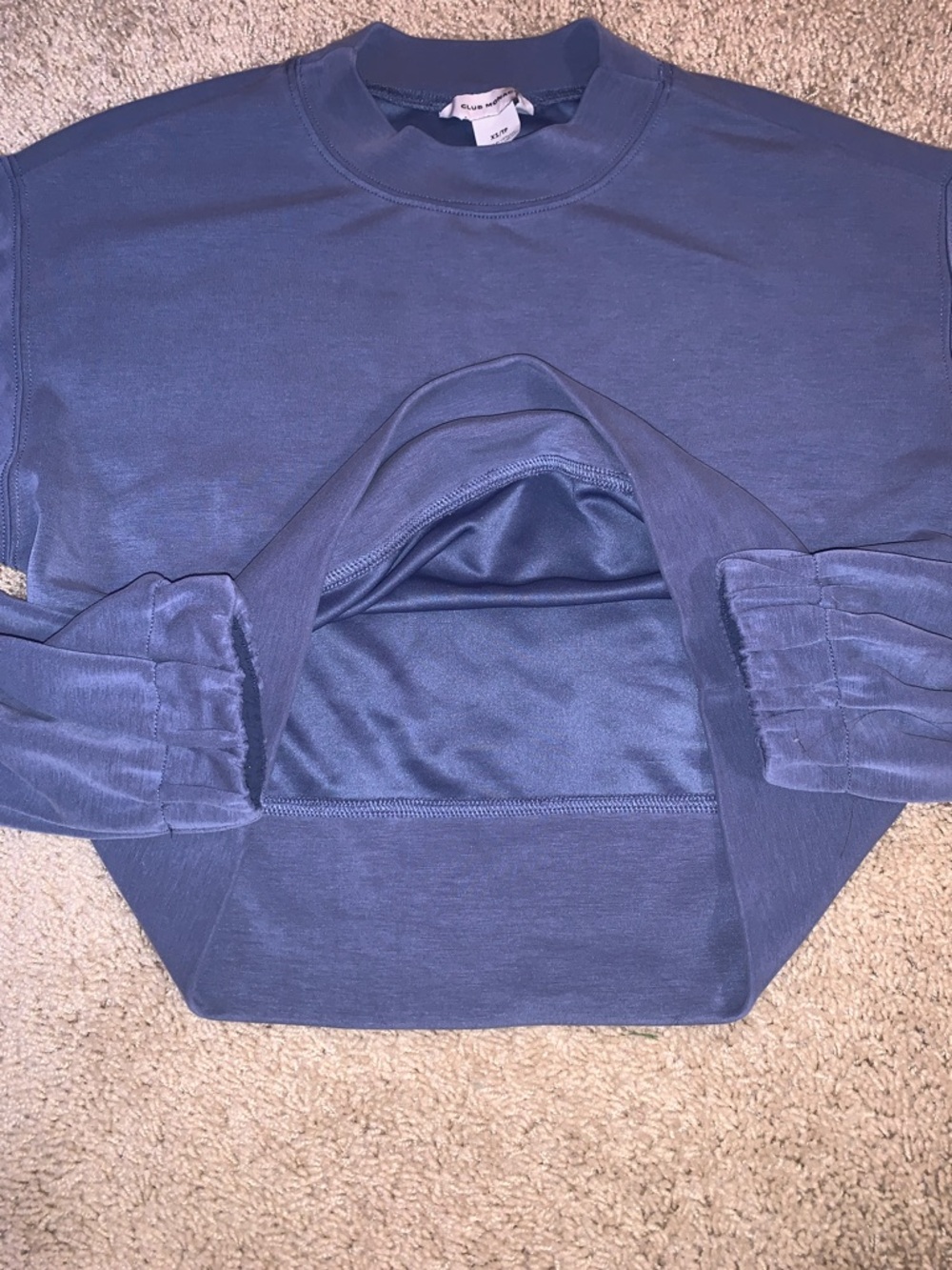 Club Monaco Women’s XS Boxy Cropped Drop Sleeve Crewneck Blue Sweatshirt - Picture 5 of 9